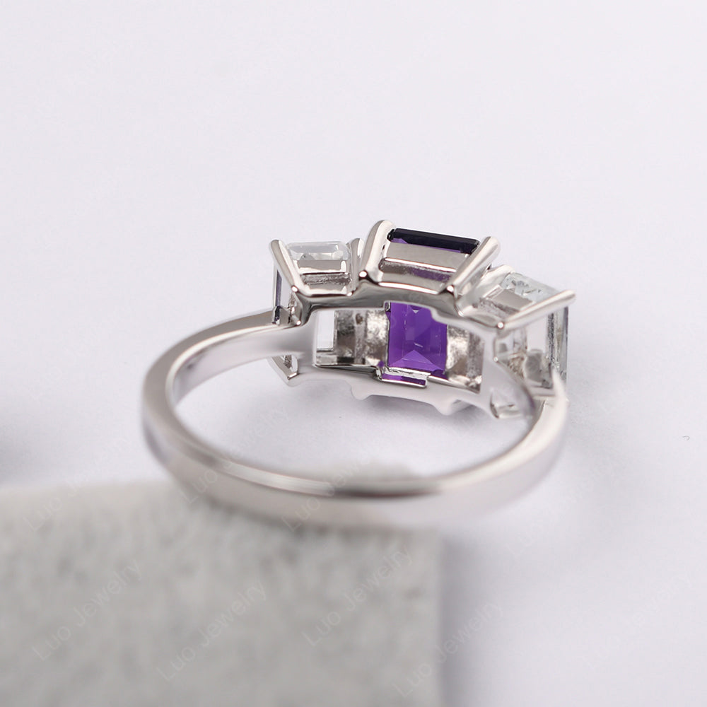 Emerald Cut Amethyst 3 Stone Mothers Ring - LUO Jewelry
