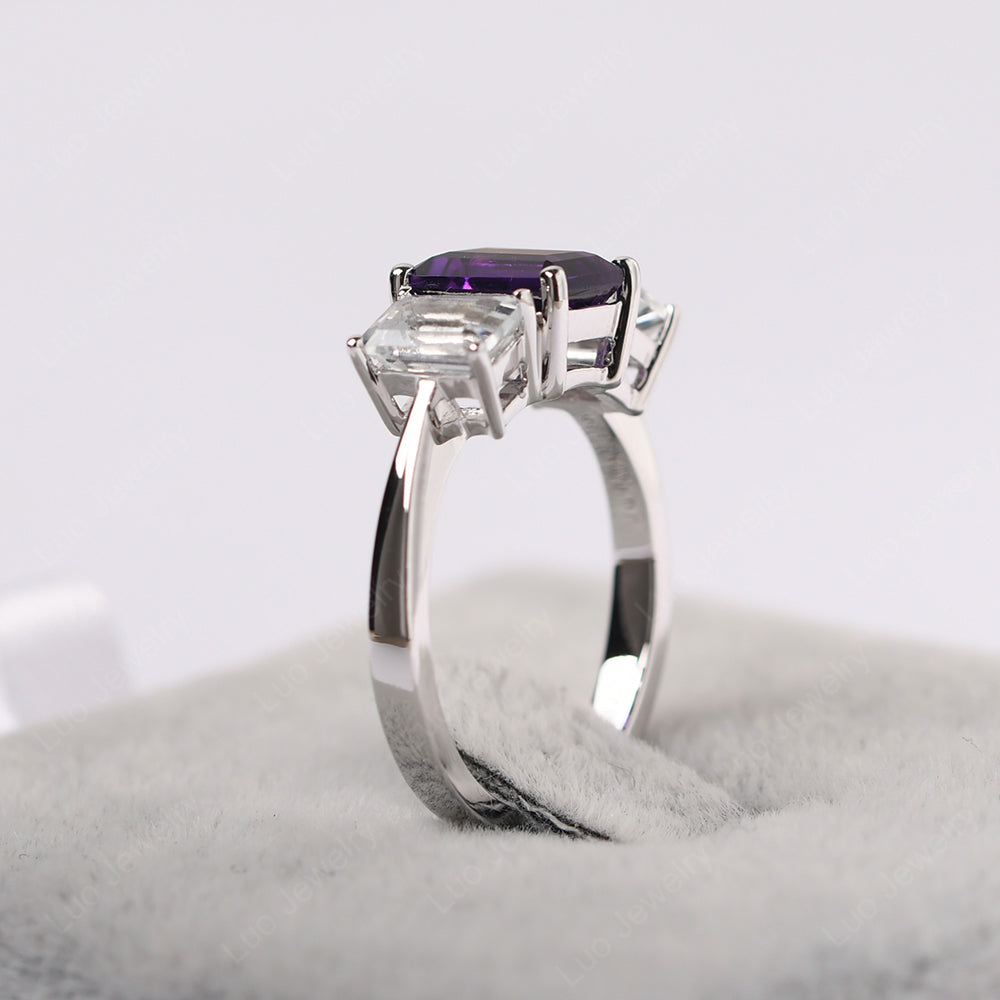 Emerald Cut Amethyst 3 Stone Mothers Ring - LUO Jewelry