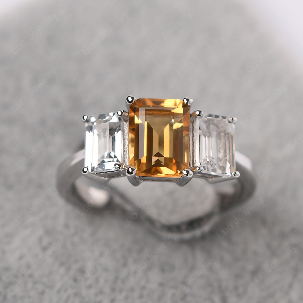 Emerald Cut Citrine 3 Stone Mothers Ring - LUO Jewelry