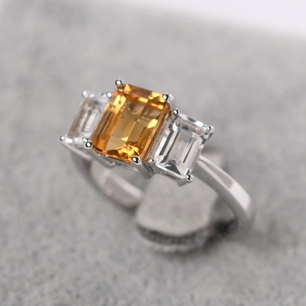 Emerald Cut Citrine 3 Stone Mothers Ring - LUO Jewelry