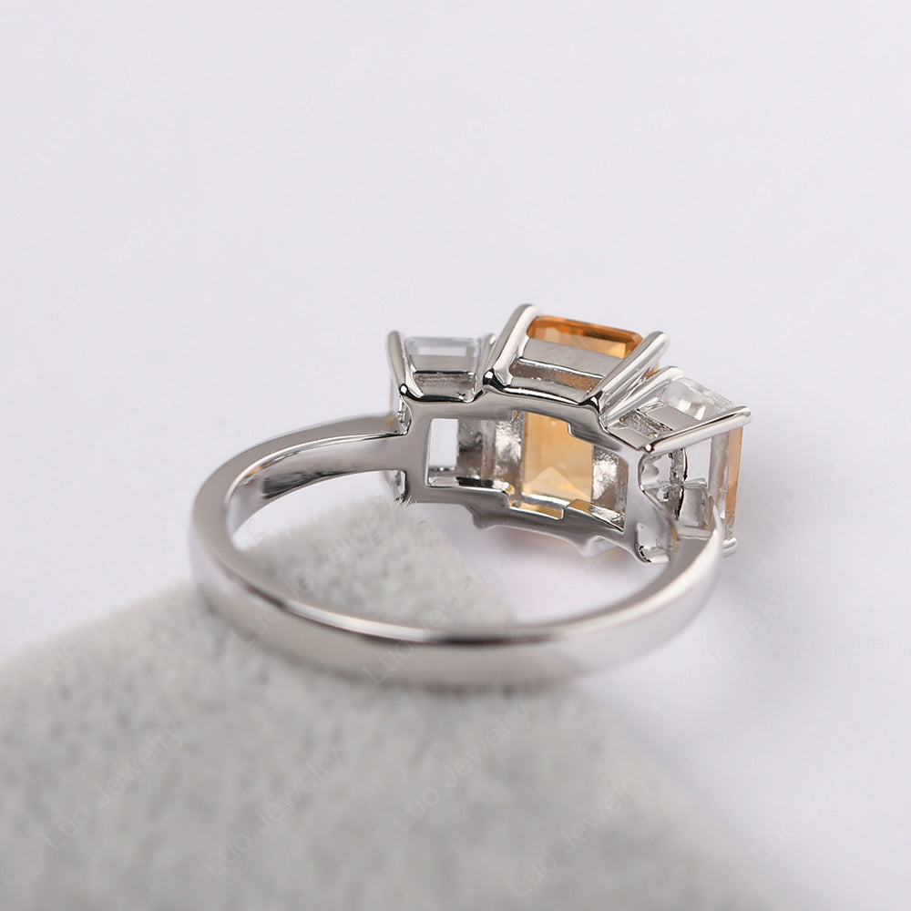 Emerald Cut Citrine 3 Stone Mothers Ring - LUO Jewelry