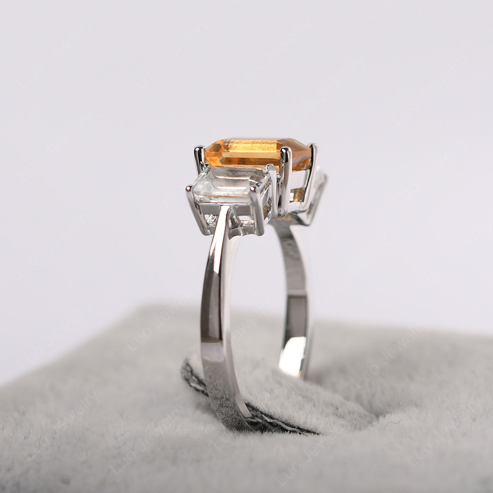 Emerald Cut Citrine 3 Stone Mothers Ring - LUO Jewelry