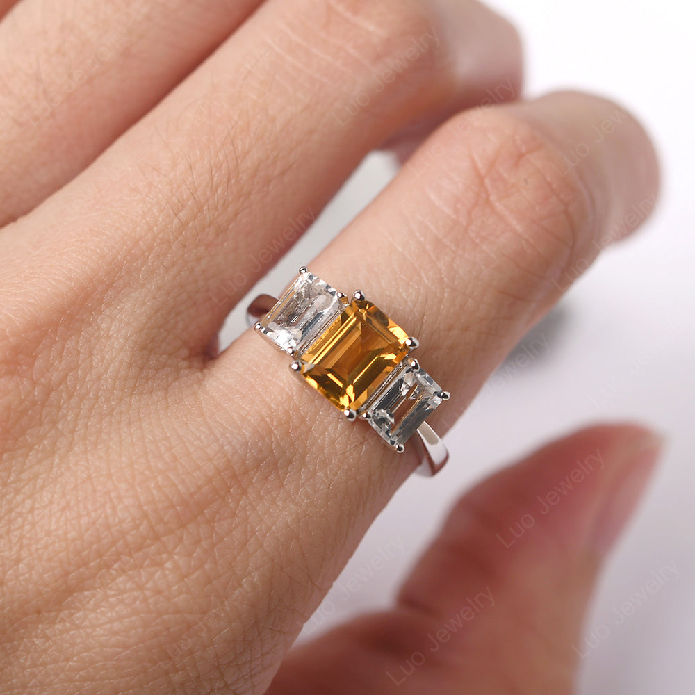 Emerald Cut Citrine 3 Stone Mothers Ring - LUO Jewelry