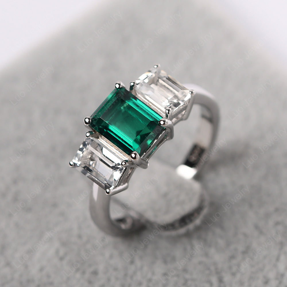 Emerald Cut Emerald 3 Stone Mothers Ring - LUO Jewelry