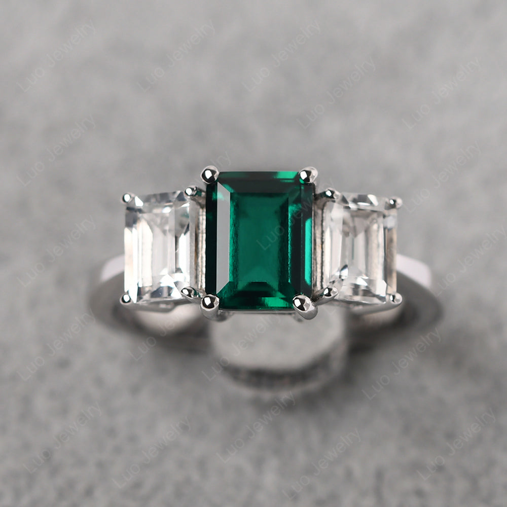 Emerald Cut Emerald 3 Stone Mothers Ring - LUO Jewelry