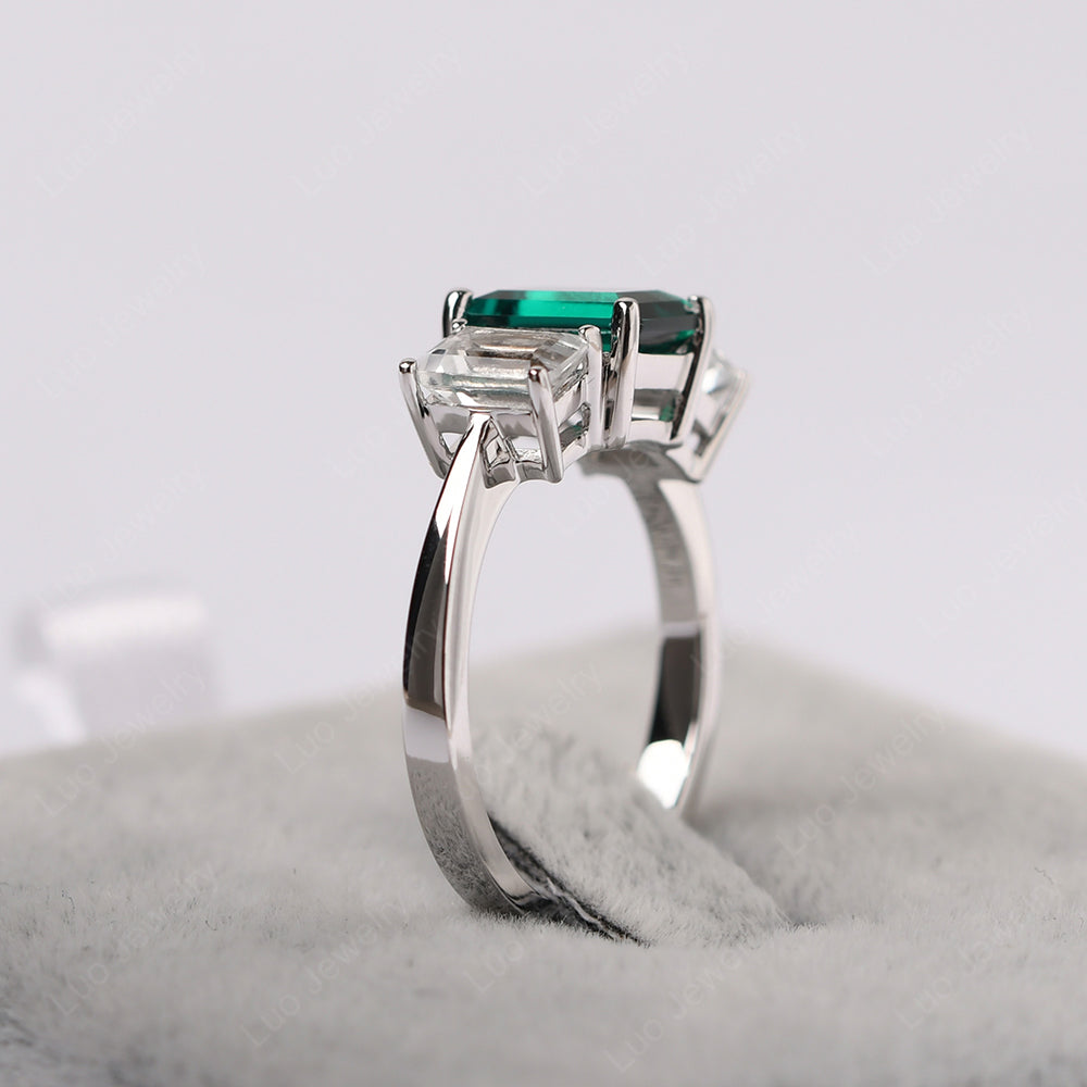 Emerald Cut Emerald 3 Stone Mothers Ring - LUO Jewelry