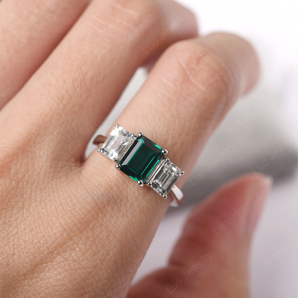 Emerald Cut Emerald 3 Stone Mothers Ring - LUO Jewelry