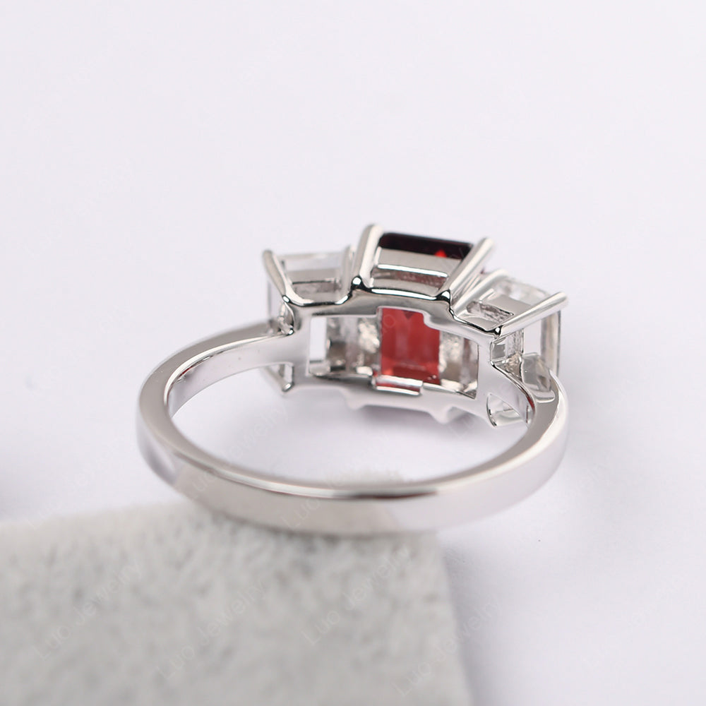 Emerald Cut Garnet 3 Stone Mothers Ring - LUO Jewelry