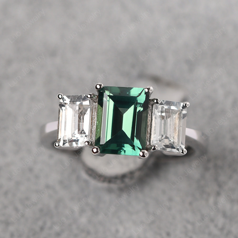 Emerald Cut Green Sapphire 3 Stone Mothers Ring - LUO Jewelry