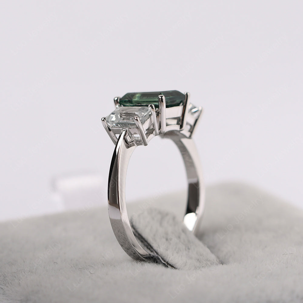 Emerald Cut Green Sapphire 3 Stone Mothers Ring - LUO Jewelry
