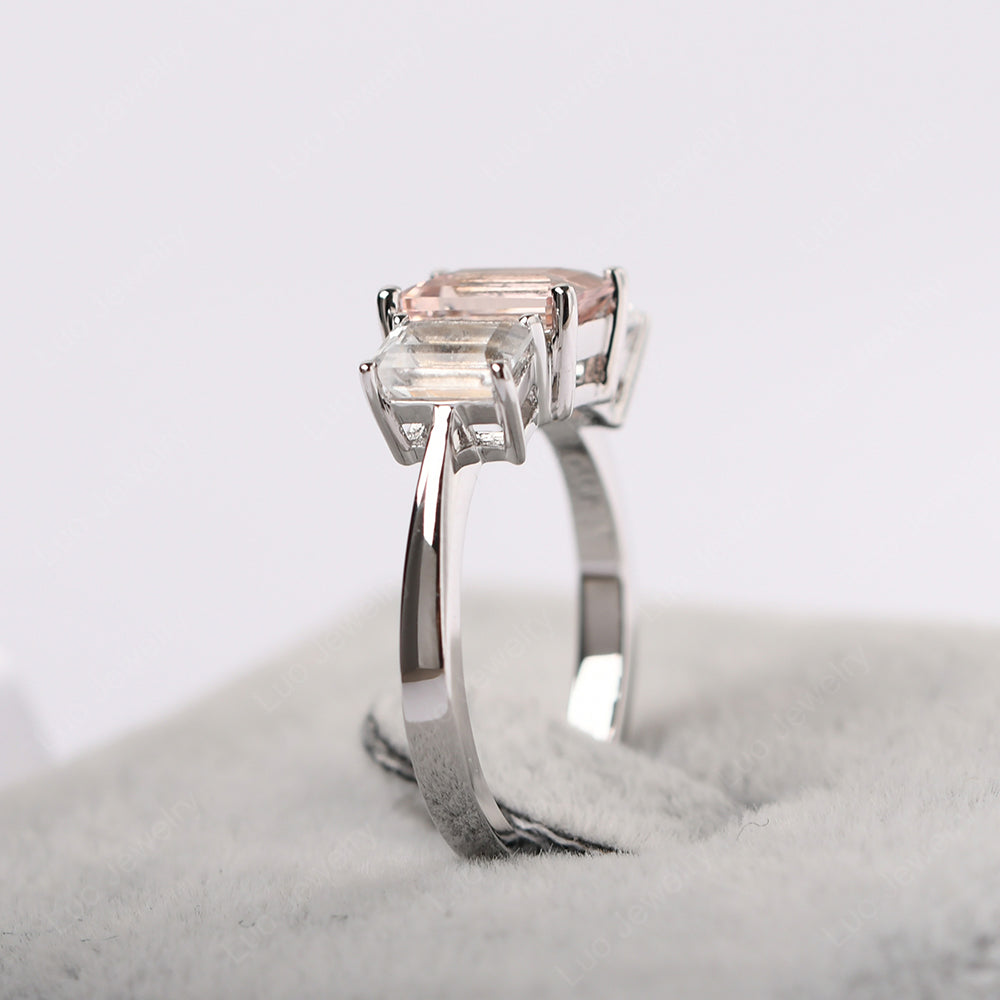 Emerald Cut Morganite 3 Stone Mothers Ring - LUO Jewelry