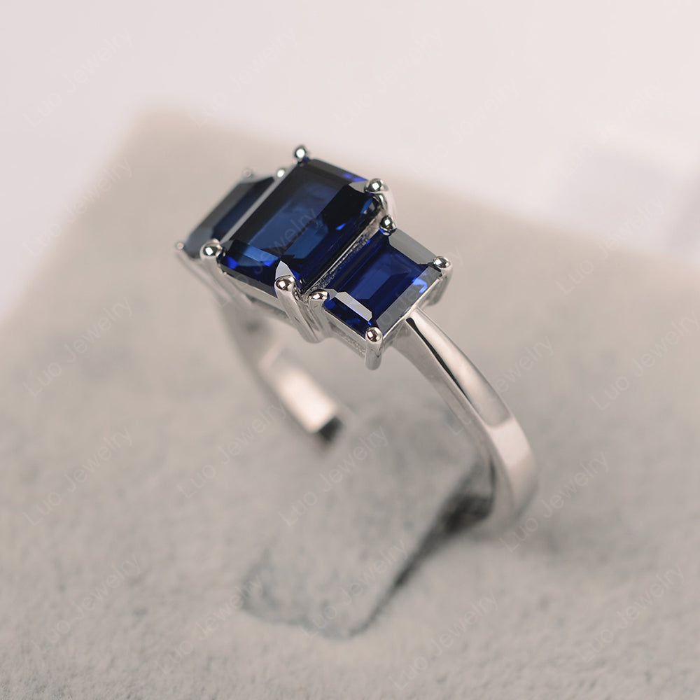 Emerald Cut Lab Sapphire 3 Stone Mothers Ring - LUO Jewelry