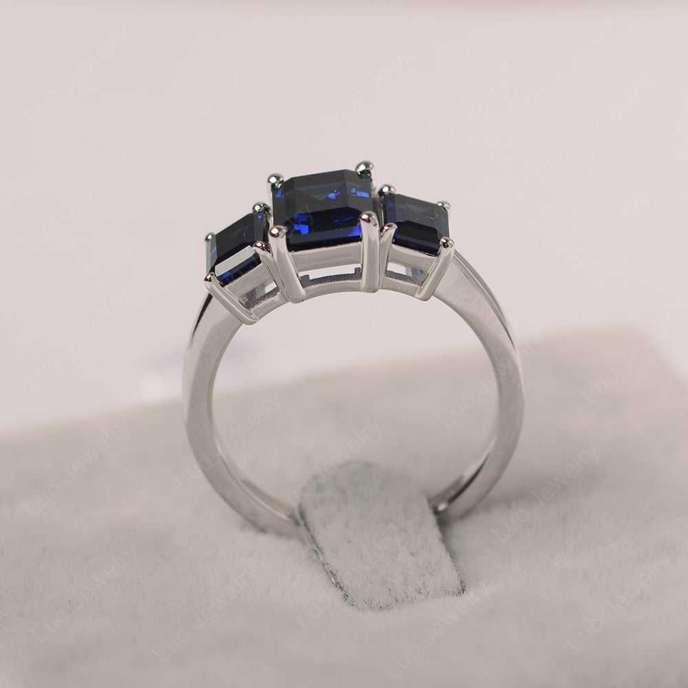 Emerald Cut Lab Sapphire 3 Stone Mothers Ring - LUO Jewelry