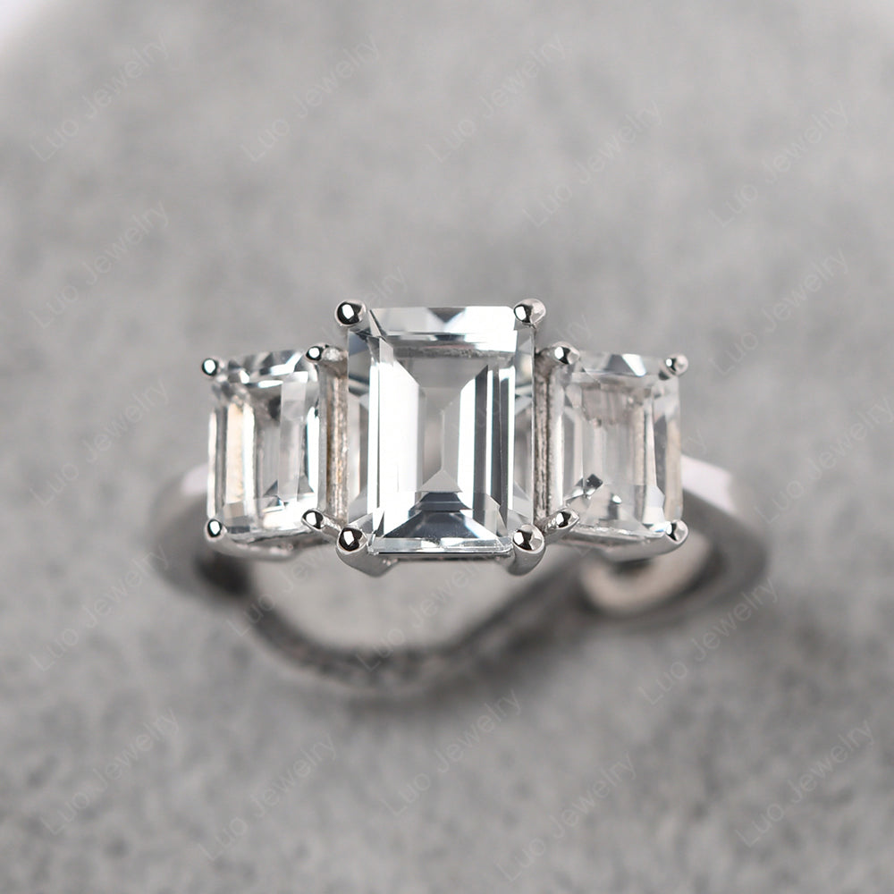 Emerald Cut White Topaz 3 Stone Mothers Ring - LUO Jewelry