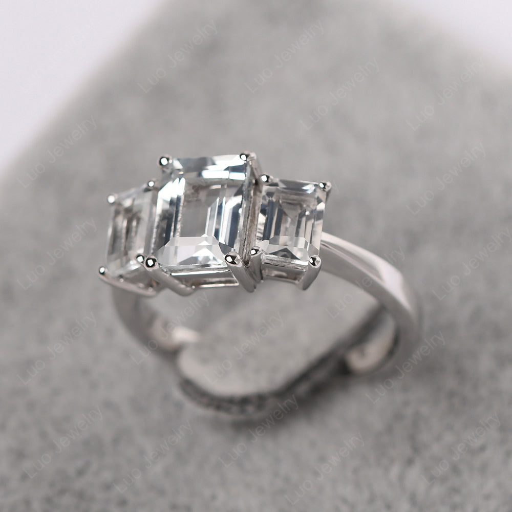 Emerald Cut White Topaz 3 Stone Mothers Ring - LUO Jewelry