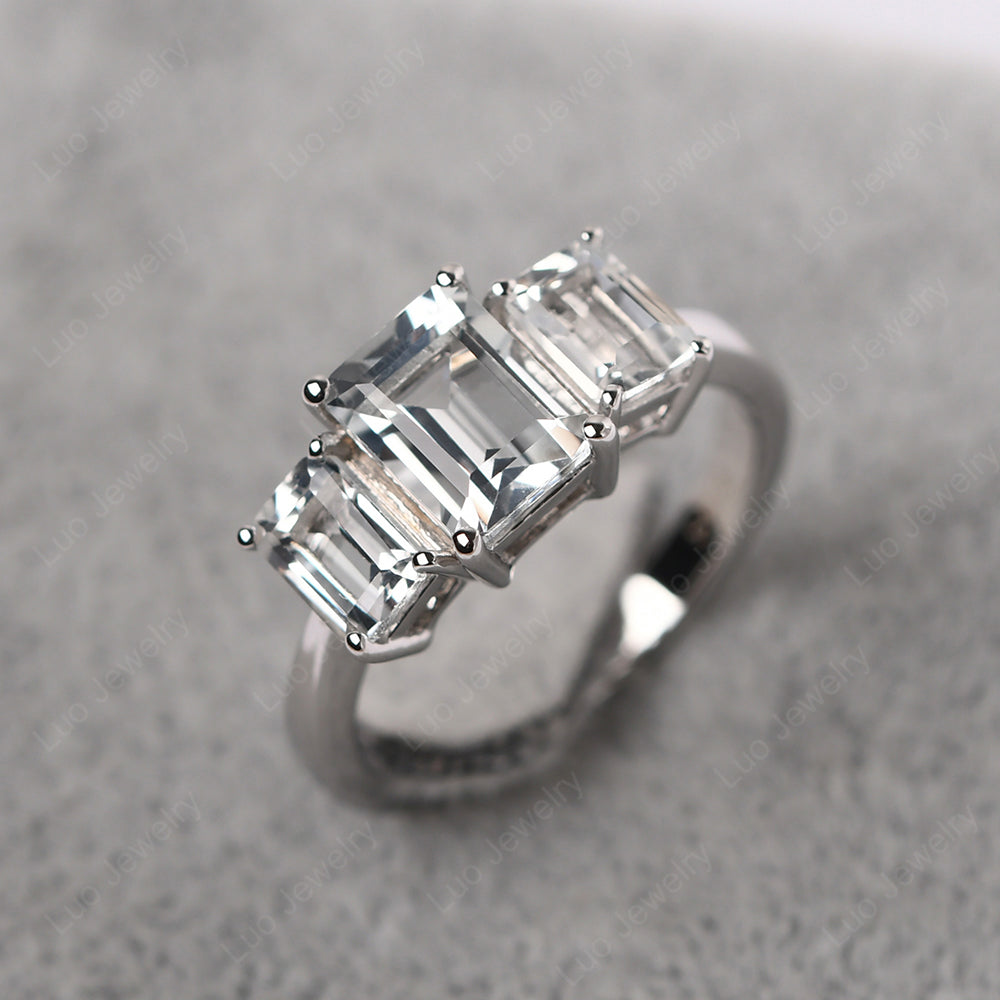 Emerald Cut White Topaz 3 Stone Mothers Ring - LUO Jewelry