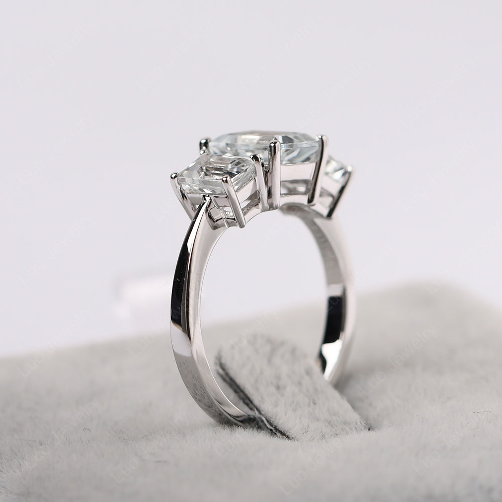 Emerald Cut White Topaz 3 Stone Mothers Ring - LUO Jewelry