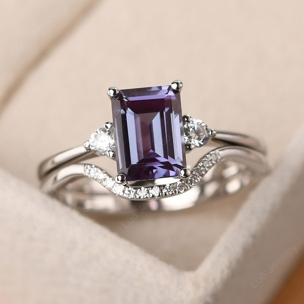 Alexandrite Engagement Ring With Curved Wedding Band - LUO Jewelry