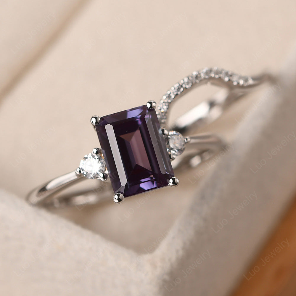 Alexandrite Engagement Ring With Curved Wedding Band - LUO Jewelry