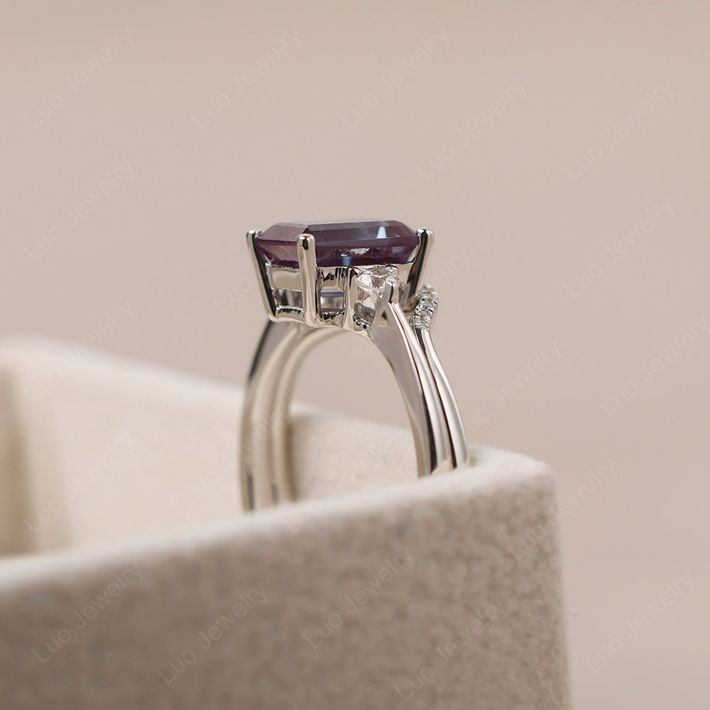 Alexandrite Engagement Ring With Curved Wedding Band - LUO Jewelry