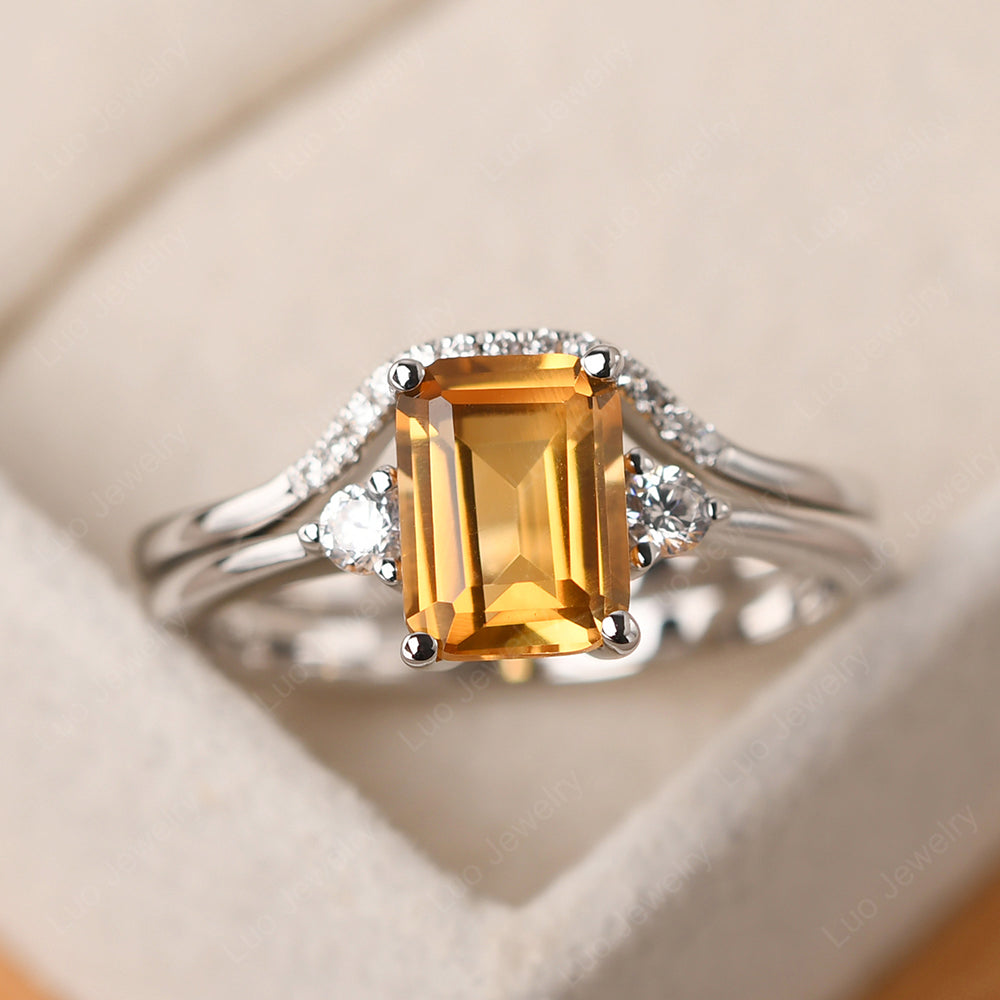 Citrine Engagement Ring With Curved Wedding Band - LUO Jewelry