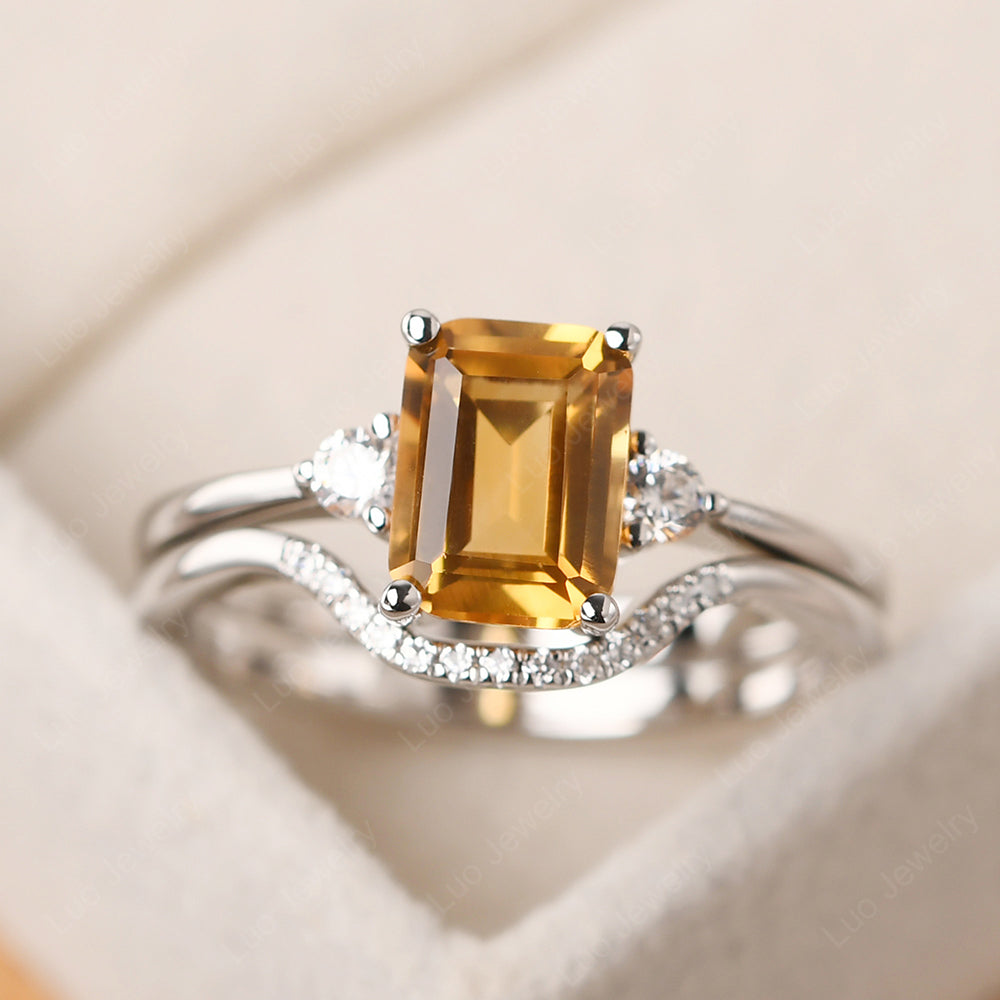 Citrine Engagement Ring With Curved Wedding Band - LUO Jewelry
