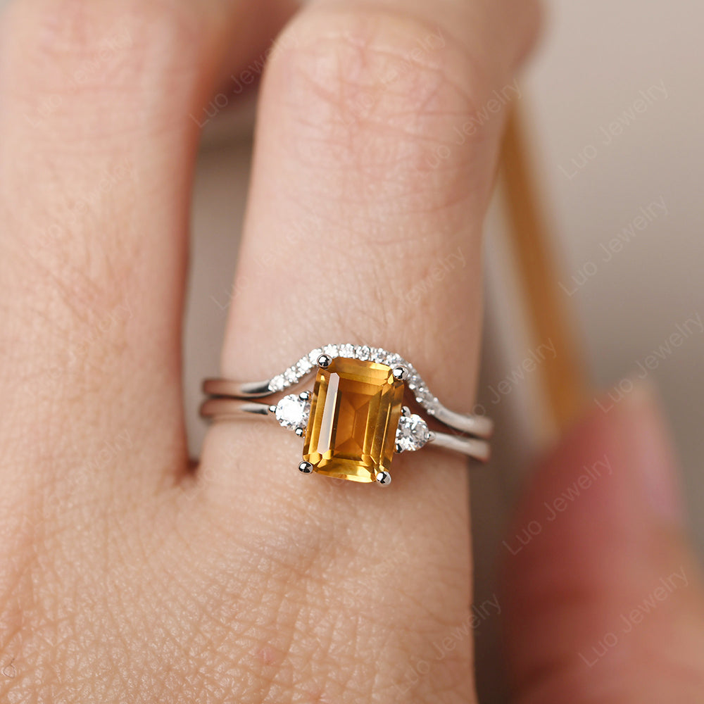 Citrine Engagement Ring With Curved Wedding Band - LUO Jewelry