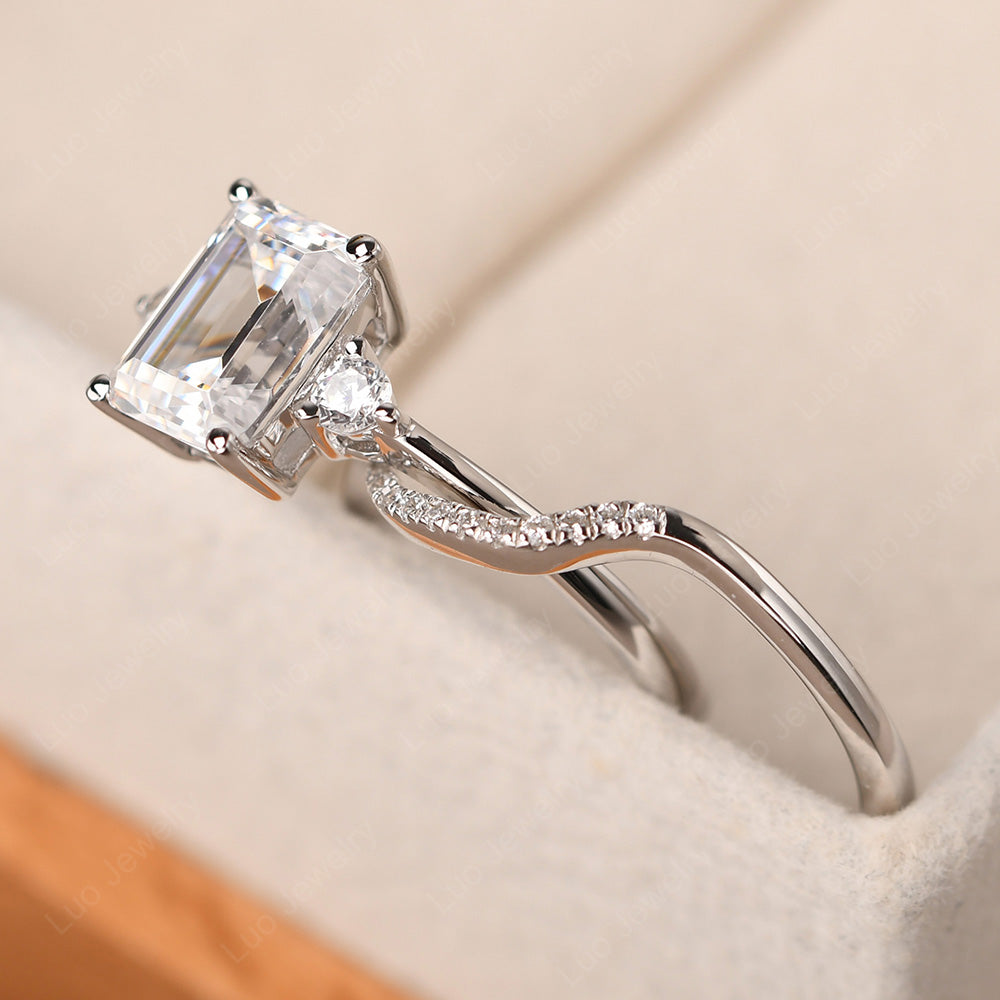 Cubic Zirconia Engagement Ring With Curved Wedding Band - LUO Jewelry