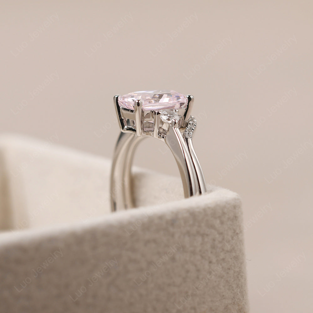 Pink Cubic Zirconia Engagement Ring With Curved Wedding Band - LUO Jewelry