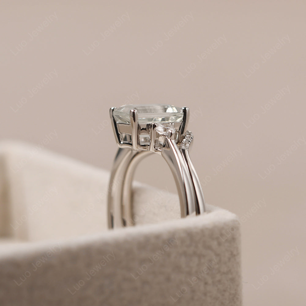 Green Amethyst Engagement Ring With Curved Wedding Band - LUO Jewelry