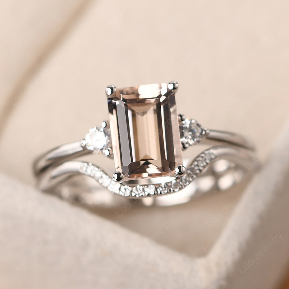 Morganite Engagement Ring With Curved Wedding Band - LUO Jewelry