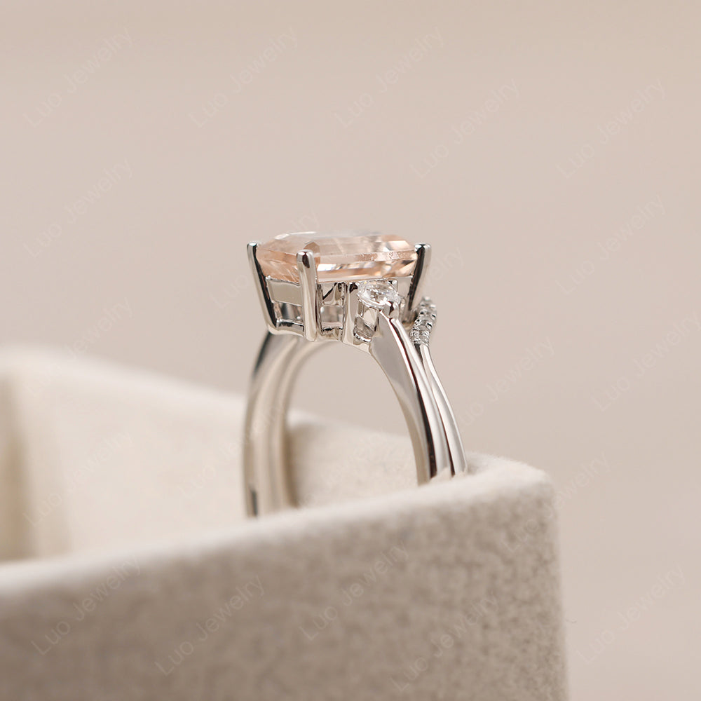 Morganite Engagement Ring With Curved Wedding Band - LUO Jewelry