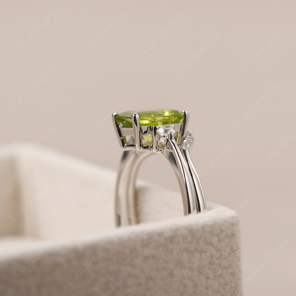 Peridot Engagement Ring With Curved Wedding Band - LUO Jewelry