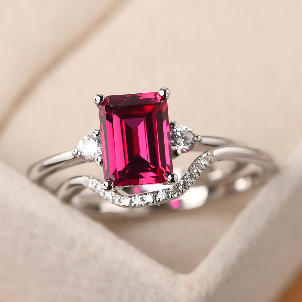 Ruby Engagement Ring With Curved Wedding Band - LUO Jewelry