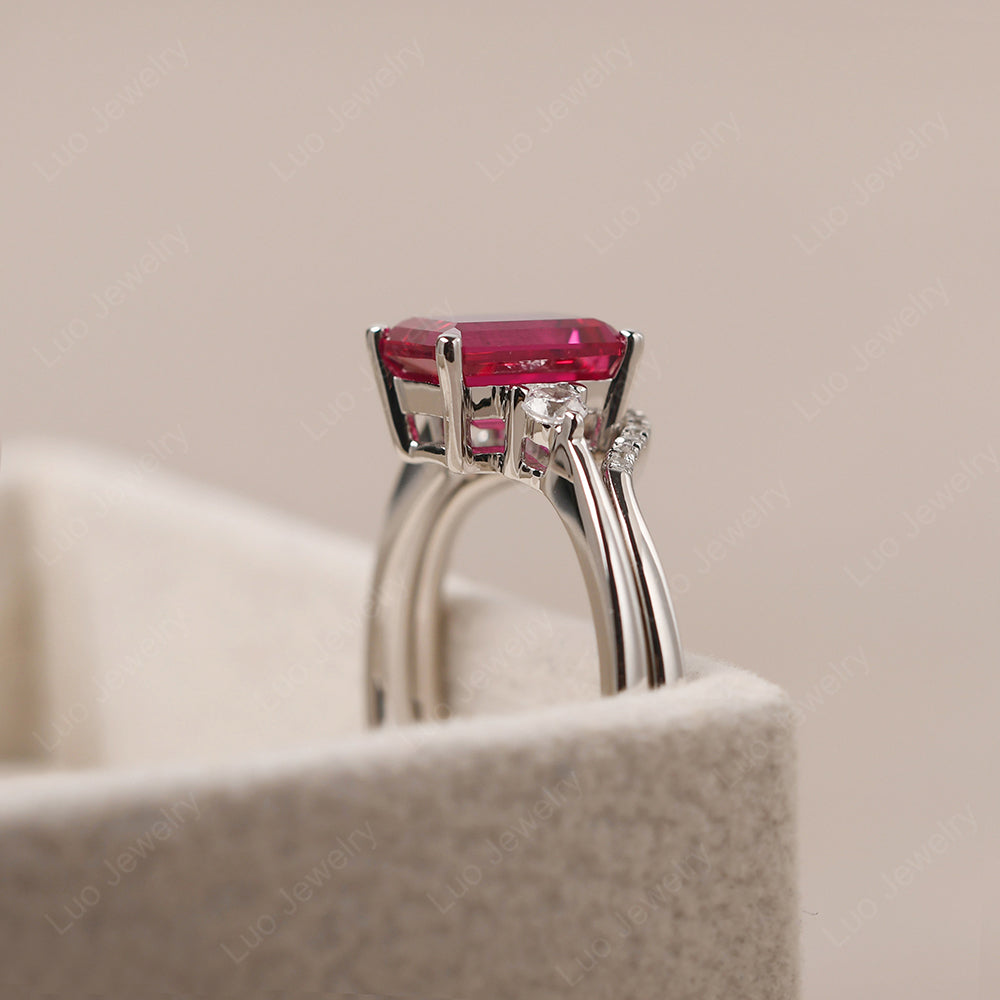Ruby Engagement Ring With Curved Wedding Band - LUO Jewelry