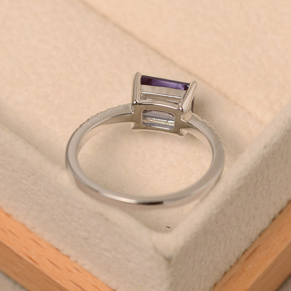 Emerald Cut Alexandrite Ring Horizontal Engagement Ring - LUO Jewelry