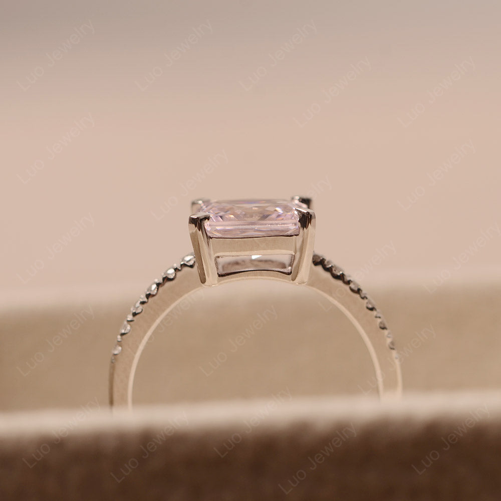 Emerald Cut Cubic Zirconia Ring Horizontal Engagement Ring - LUO Jewelry