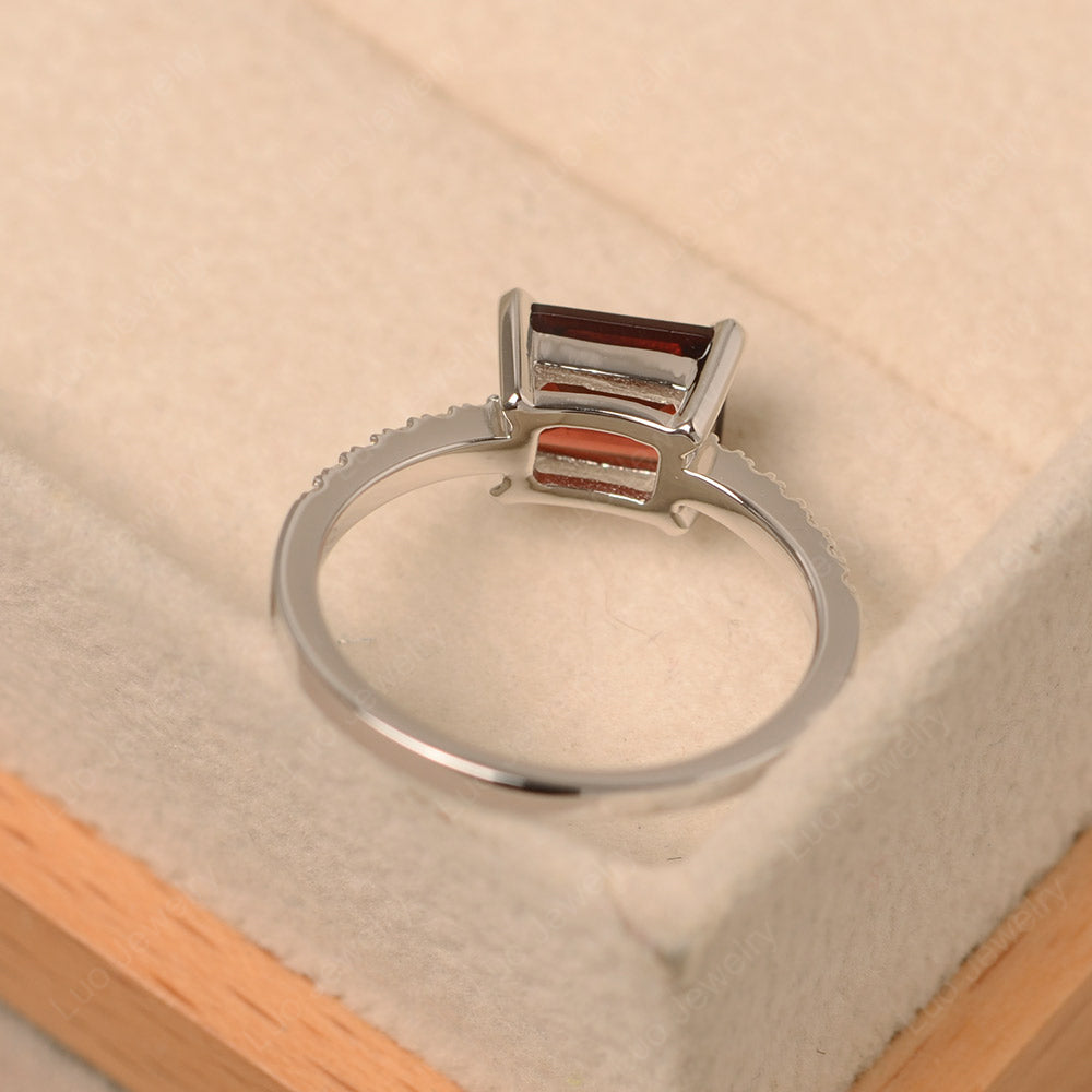 Emerald Cut Garnet Ring Horizontal Engagement Ring - LUO Jewelry