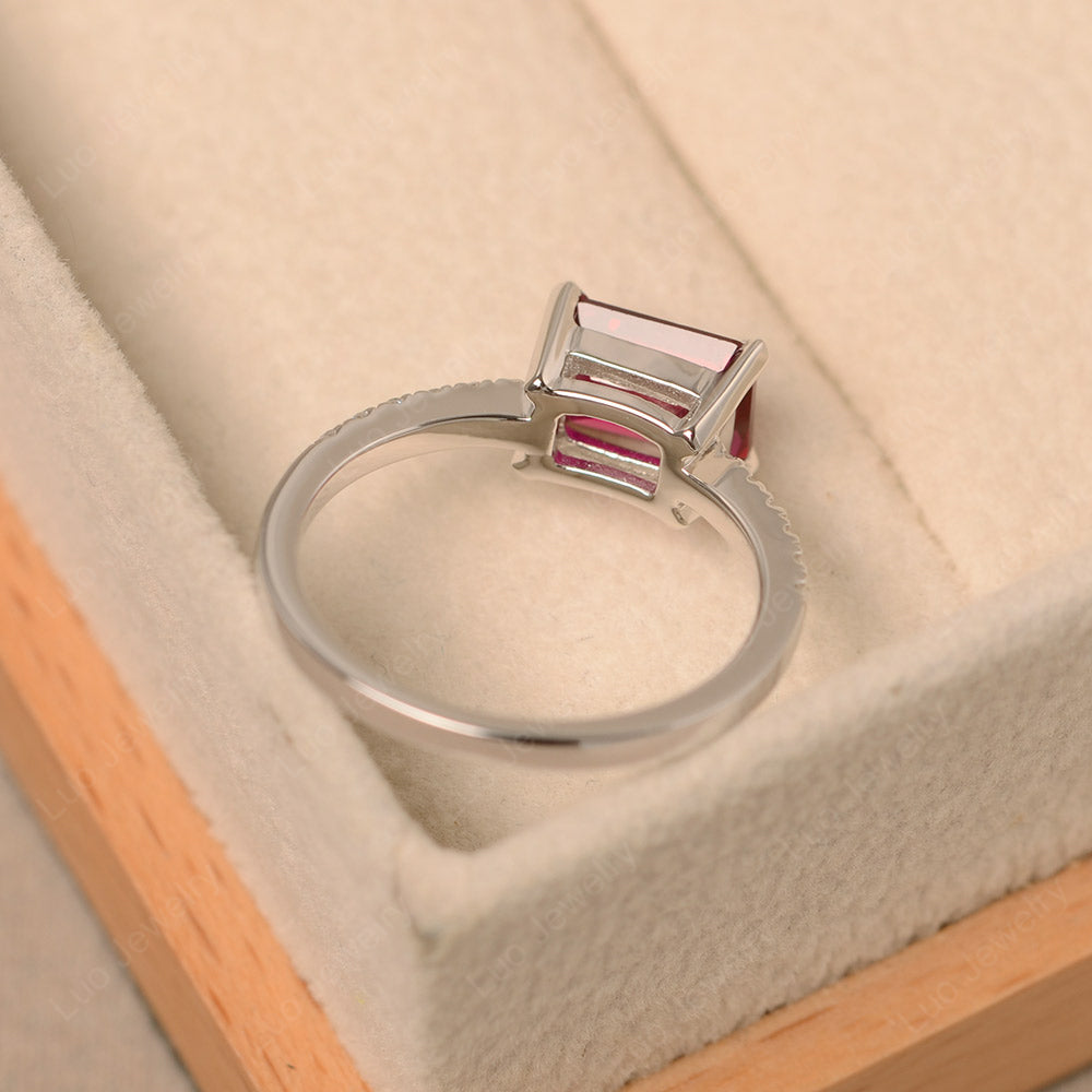 Emerald Cut Ruby Ring Horizontal Engagement Ring - LUO Jewelry