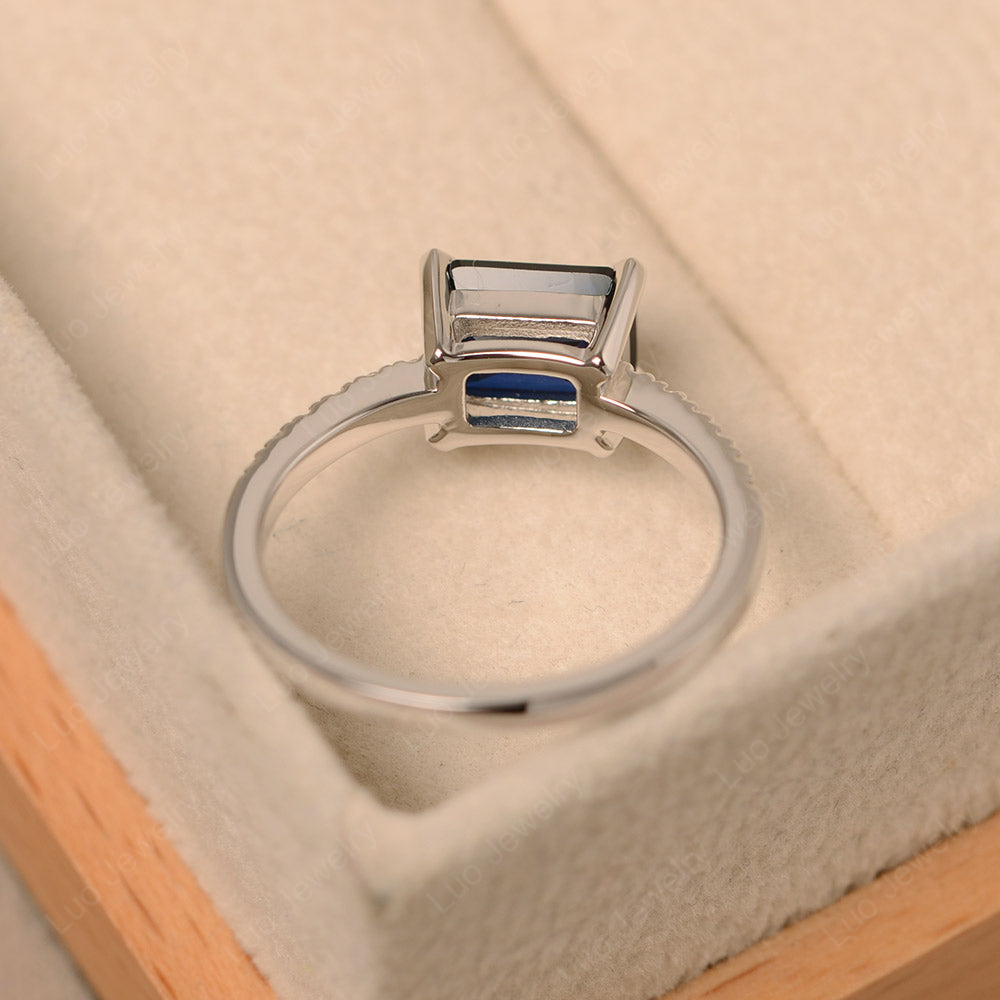 Emerald Cut Lab Sapphire Ring Horizontal Engagement Ring - LUO Jewelry