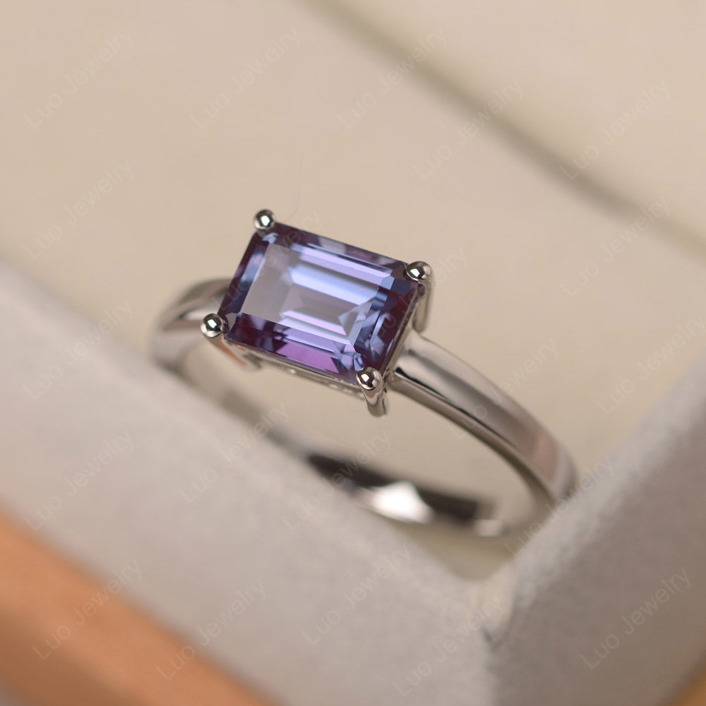 Horizontal Emerald Cut Alexandrite Solitaire Ring - LUO Jewelry