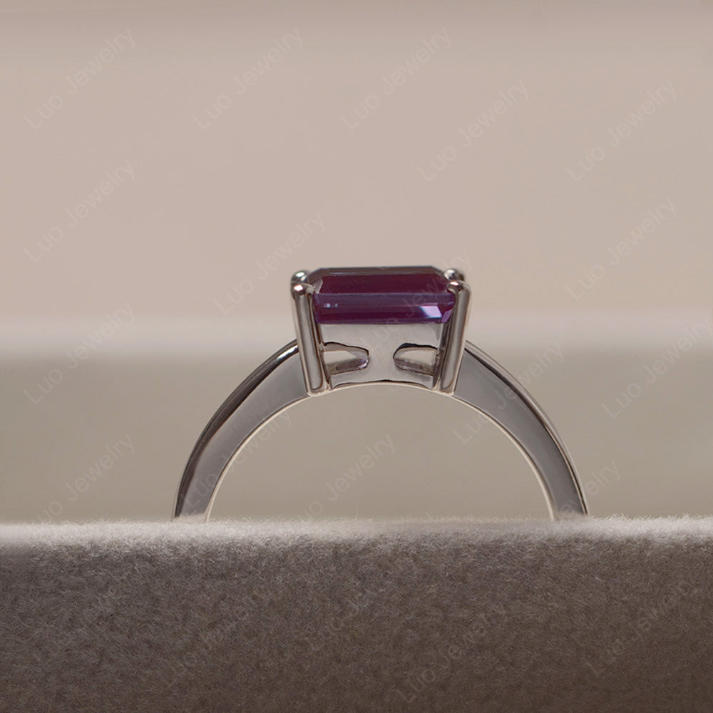 Horizontal Emerald Cut Alexandrite Solitaire Ring - LUO Jewelry