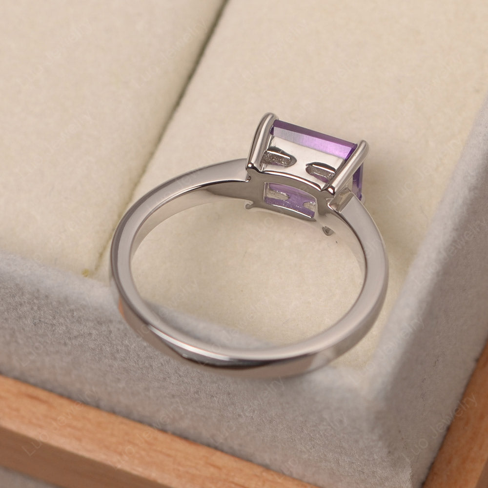Horizontal Emerald Cut Amethyst Solitaire Ring - LUO Jewelry