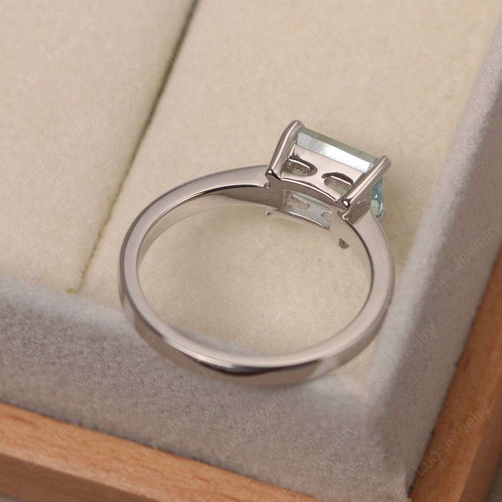 Horizontal Emerald Cut Aquamarine Solitaire Ring - LUO Jewelry