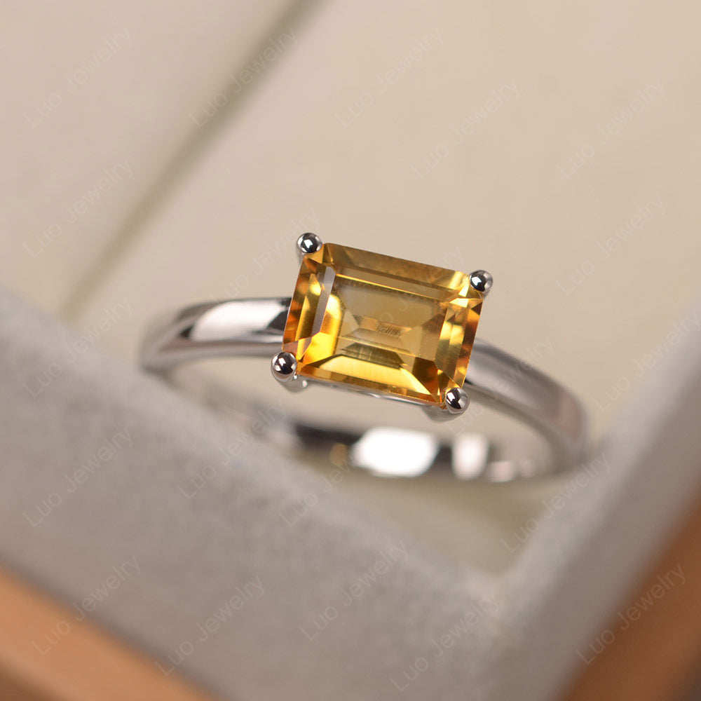 Horizontal Emerald Cut Citrine Solitaire Ring - LUO Jewelry