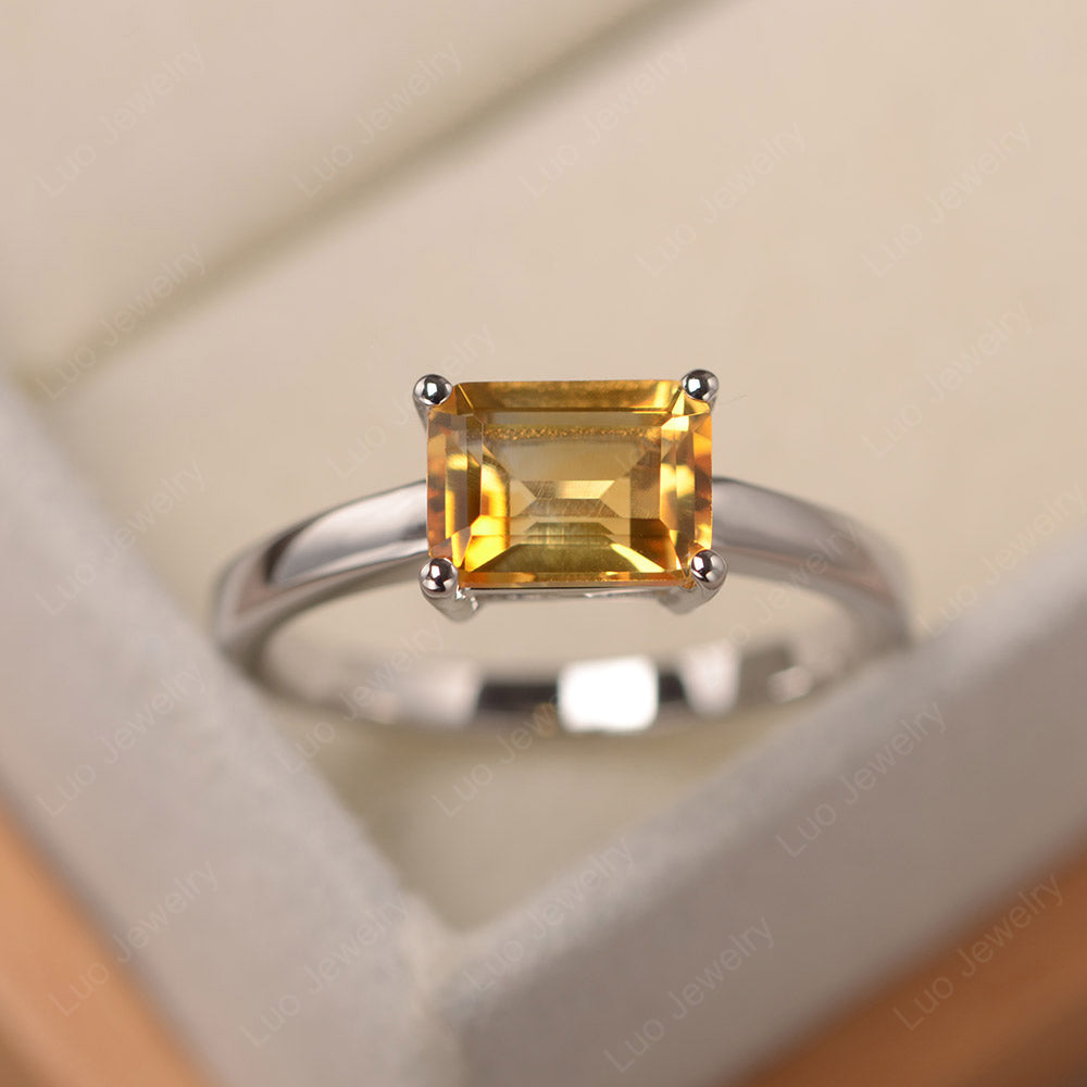 Horizontal Emerald Cut Citrine Solitaire Ring - LUO Jewelry