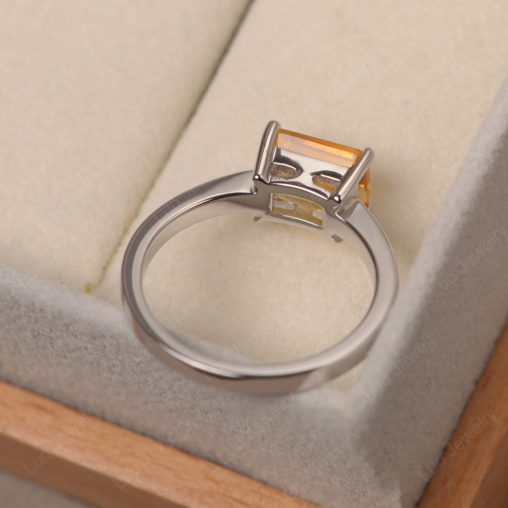 Horizontal Emerald Cut Citrine Solitaire Ring - LUO Jewelry