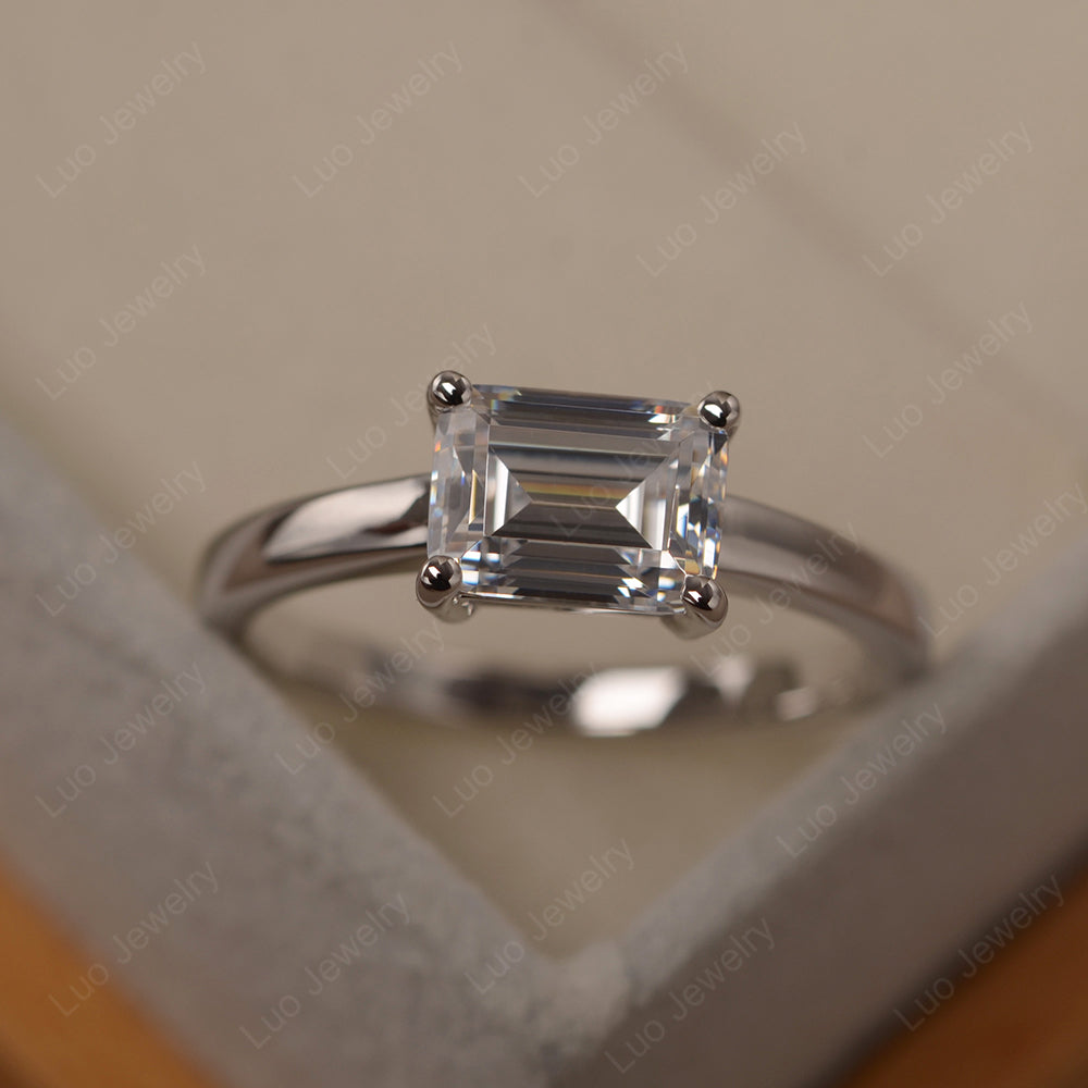 Horizontal Emerald Cut Cubic Zirconia Solitaire Ring - LUO Jewelry