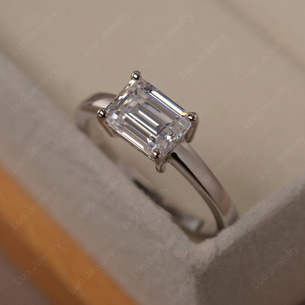 Horizontal Emerald Cut Cubic Zirconia Solitaire Ring - LUO Jewelry