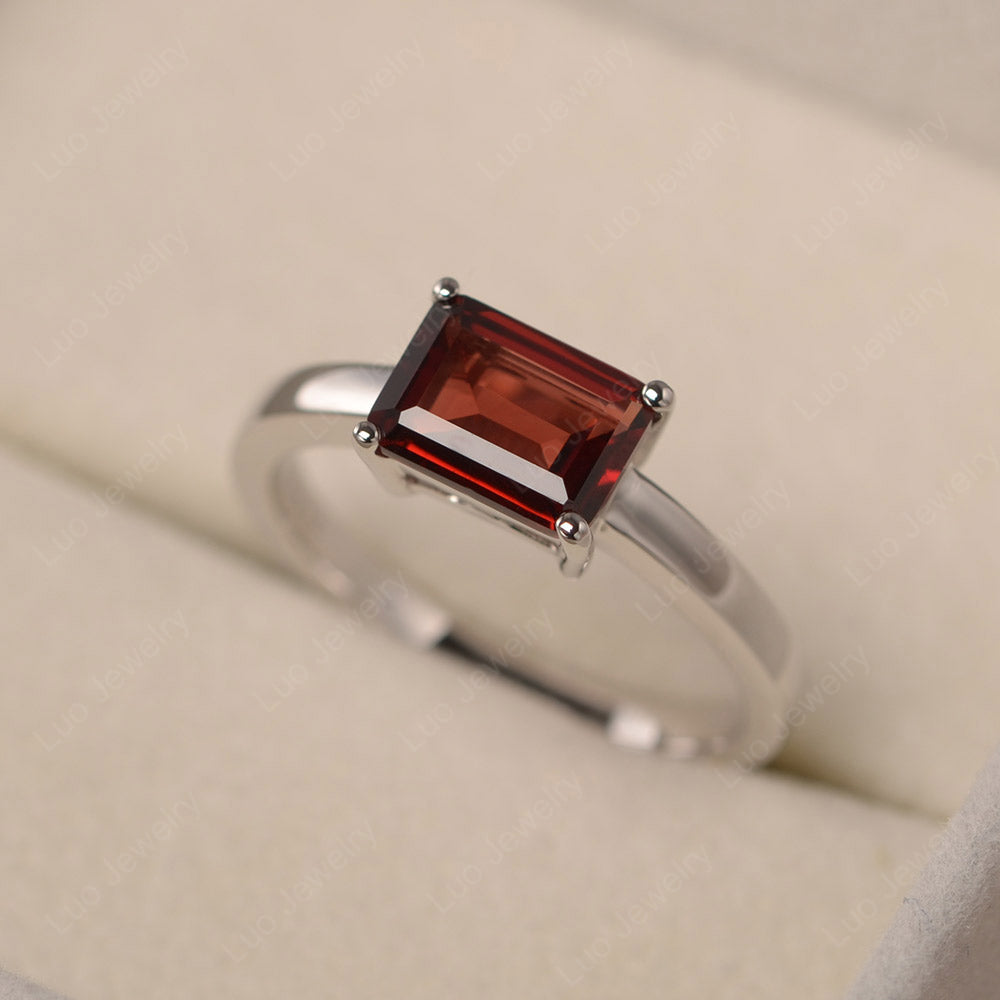 Horizontal Emerald Cut Garnet Solitaire Ring - LUO Jewelry